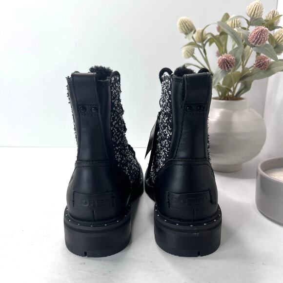 Sorel Lennox Leather Textile Shearling Lug Sole WP Boot Black/White Women 6 NWOB - Picture 4 of 10